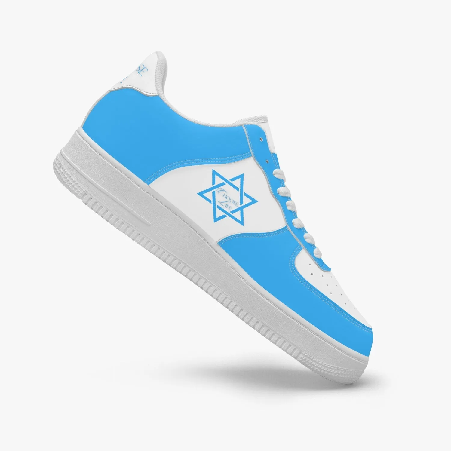 1Tweezy Star Of David Sky Blue Low-Top Leather Sports Sneakers