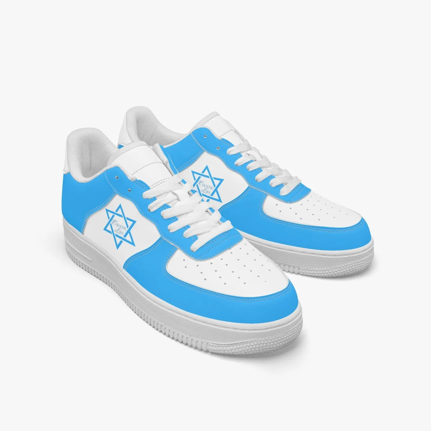 1Tweezy Star Of David Sky Blue Low-Top Leather Sports Sneakers