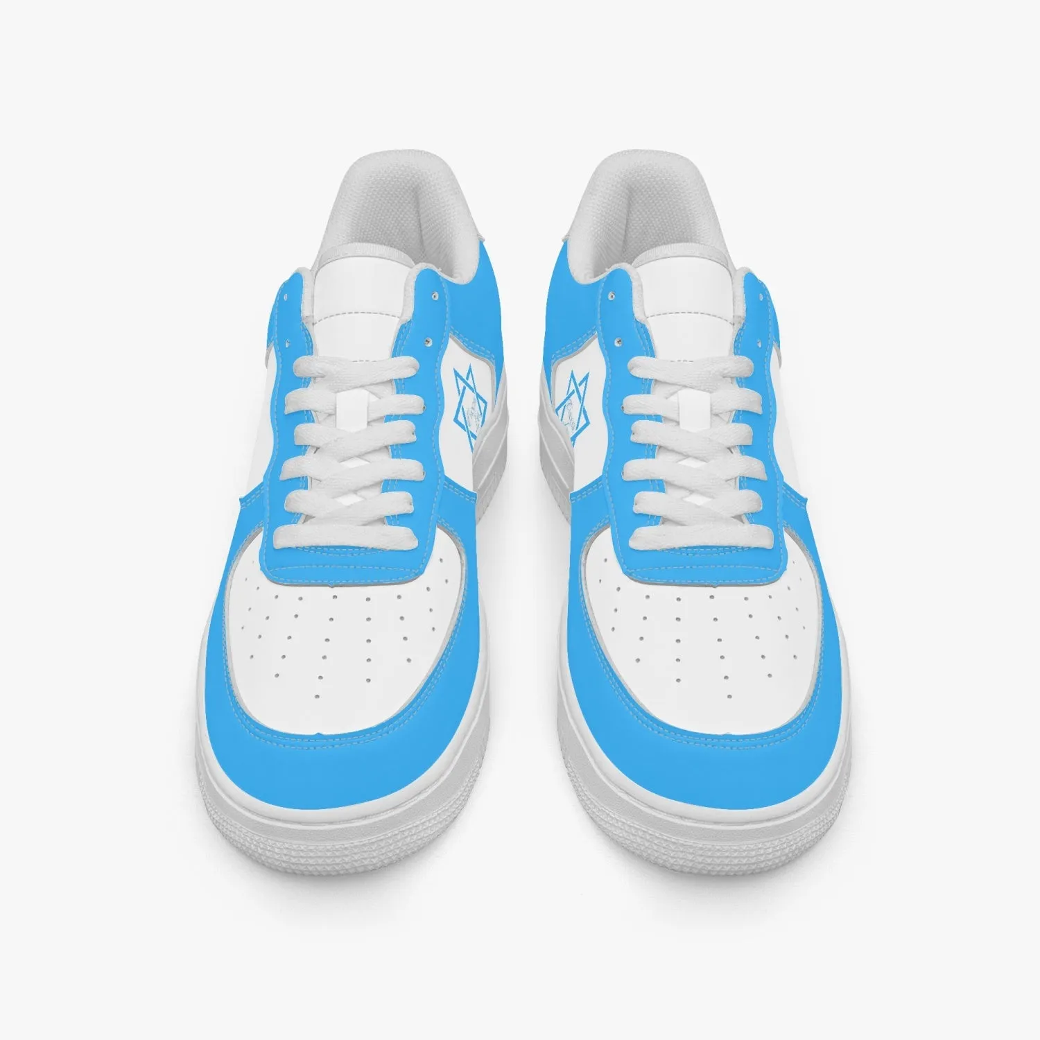 1Tweezy Star Of David Sky Blue Low-Top Leather Sports Sneakers