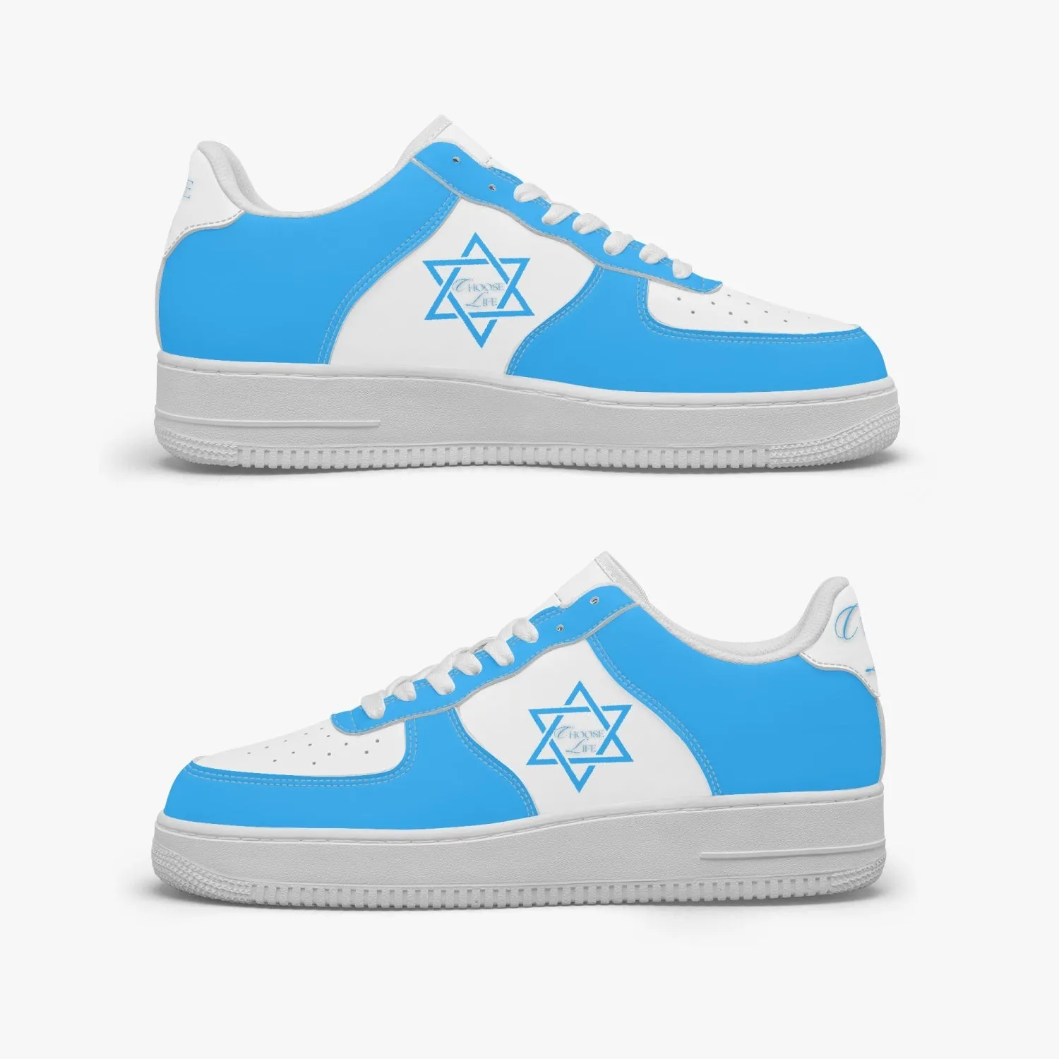 1Tweezy Star Of David Sky Blue Low-Top Leather Sports Sneakers