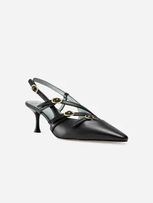 Alice Vegan Apple Leather Slingback Heels | Black