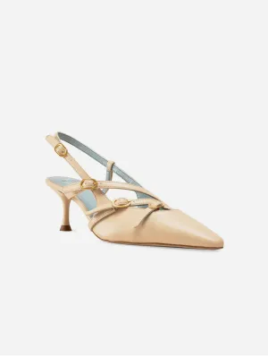 Alice Vegan Apple Leather Slingback Heels | Ecru