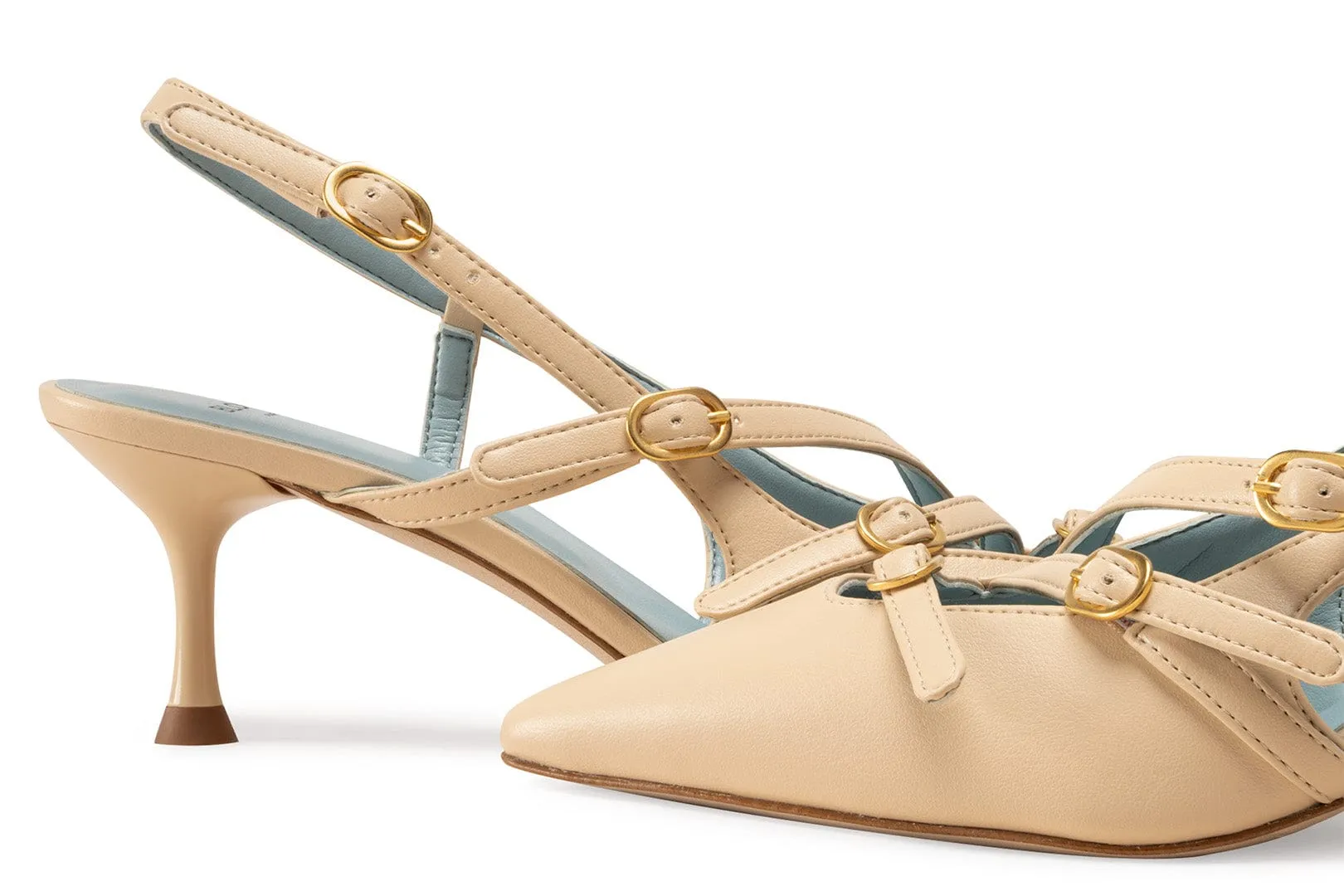 Alice Vegan Apple Leather Slingback Heels | Ecru