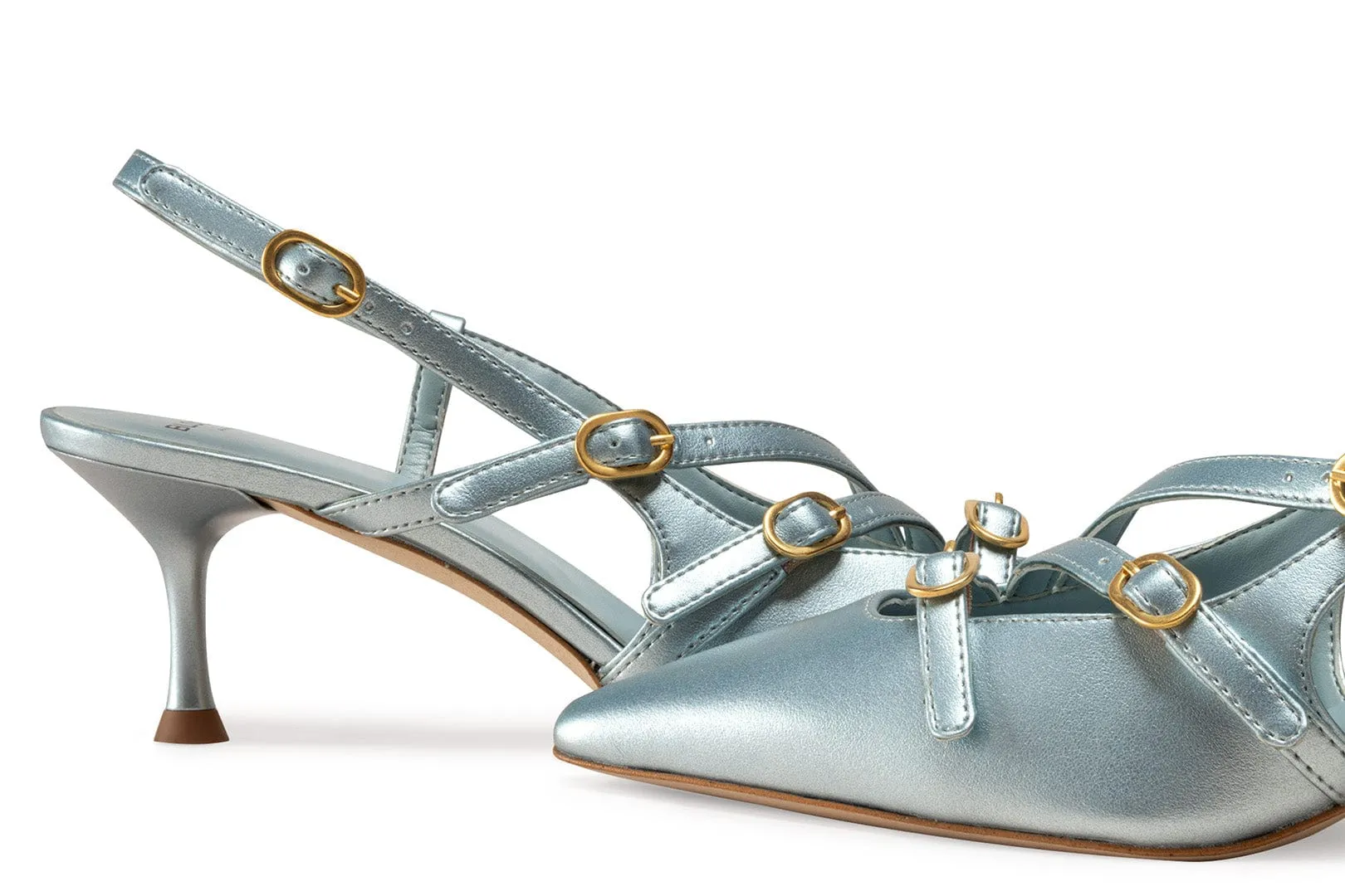 Alice Vegan Apple Leather Slingback Heels | Iridescent Blue
