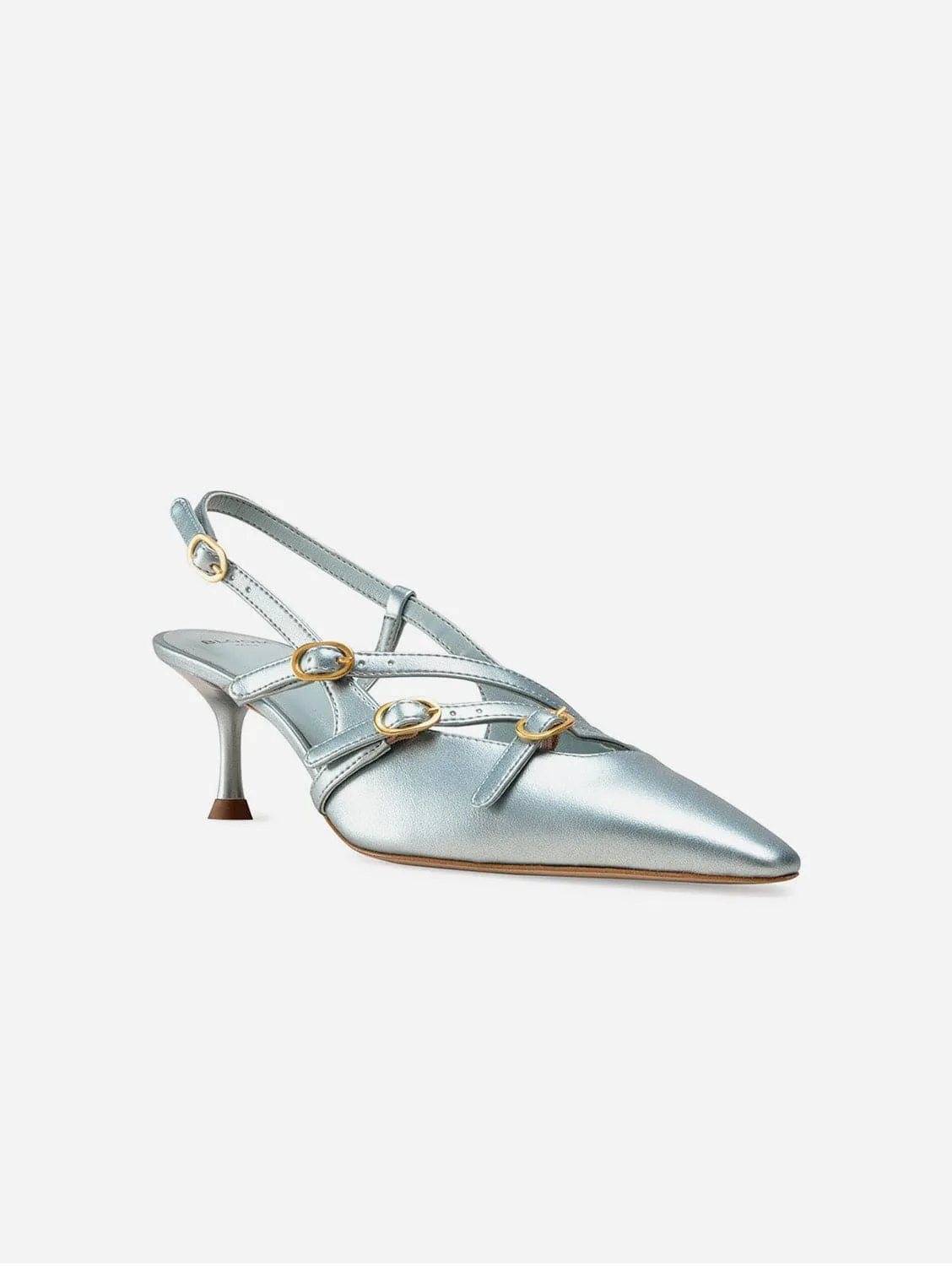 Alice Vegan Apple Leather Slingback Heels | Iridescent Blue