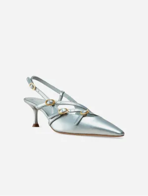 Alice Vegan Apple Leather Slingback Heels | Iridescent Blue