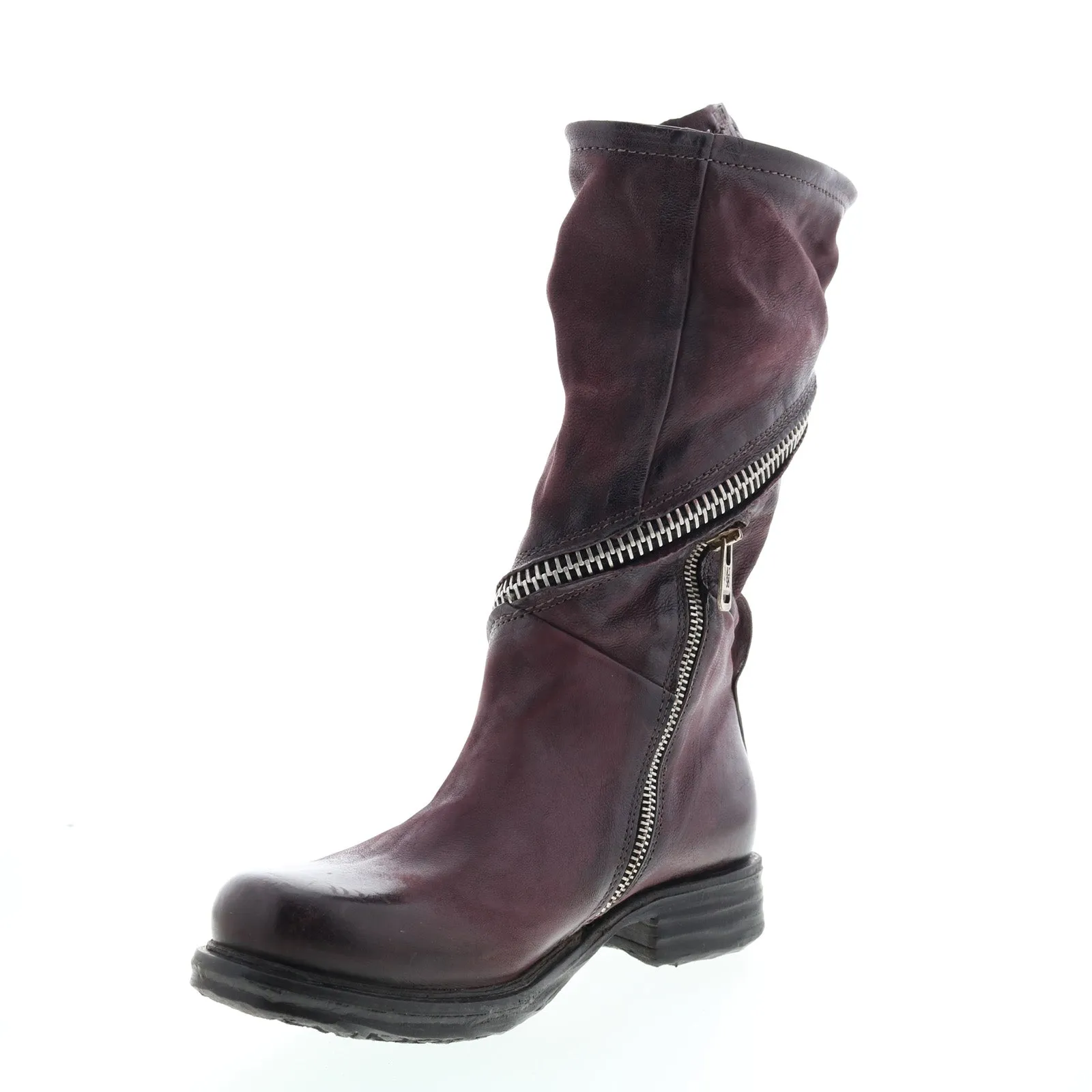 A.S. 98 Siggs 259373-101 Womens Burgundy Leather Zipper Mid Calf Boots
