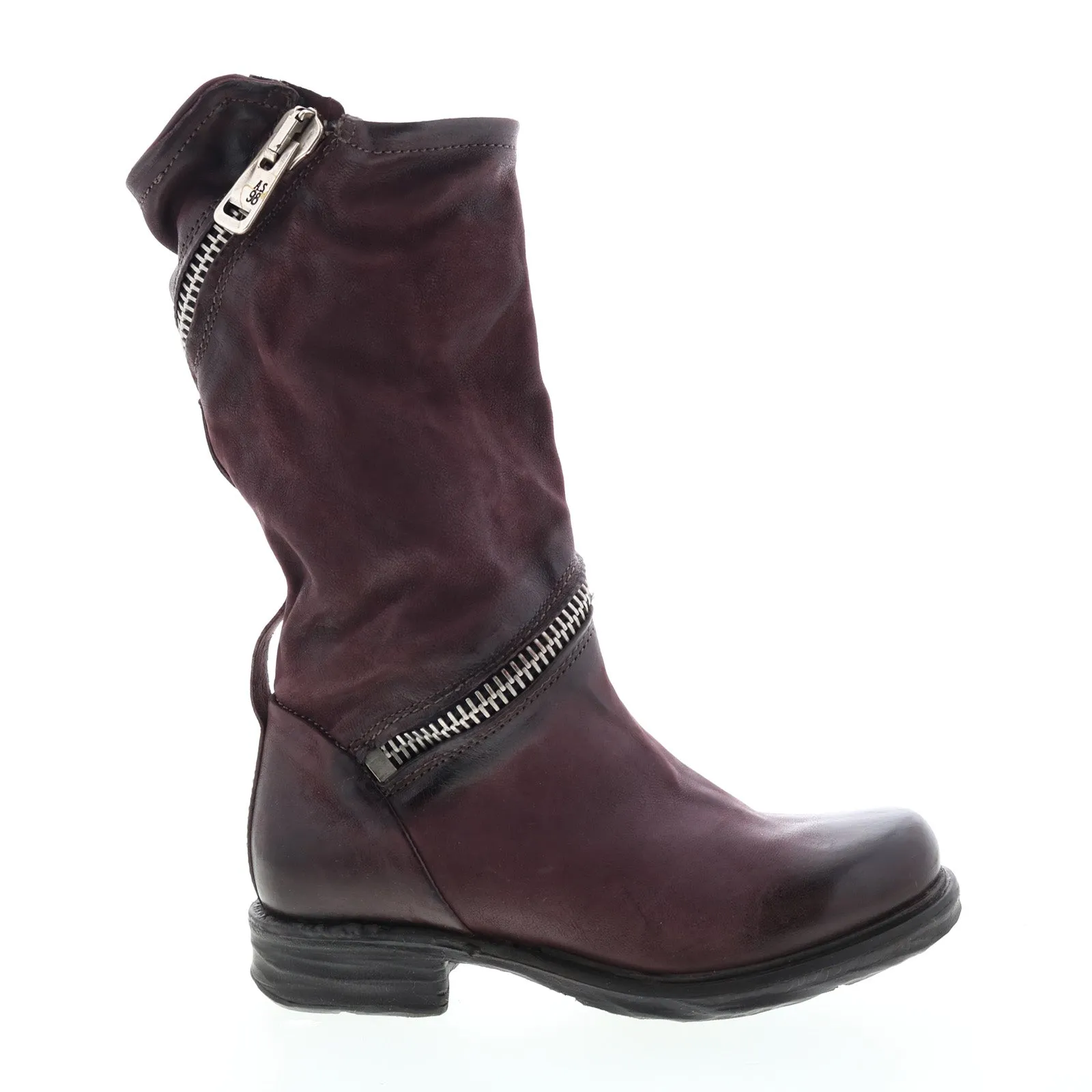 A.S. 98 Siggs 259373-101 Womens Burgundy Leather Zipper Mid Calf Boots