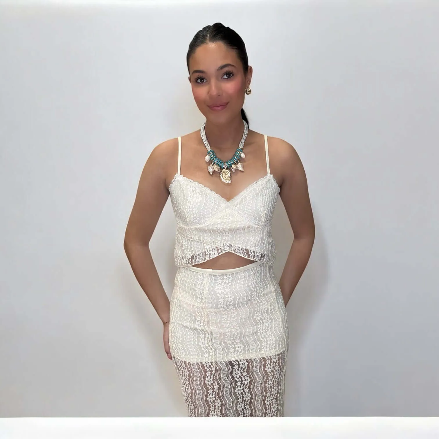 Asymmetric Lace Trim Skirt Set