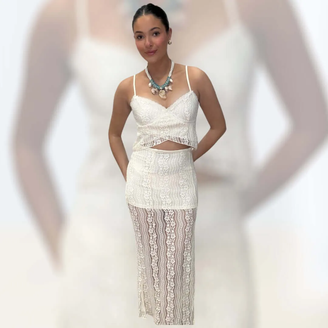 Asymmetric Lace Trim Skirt Set