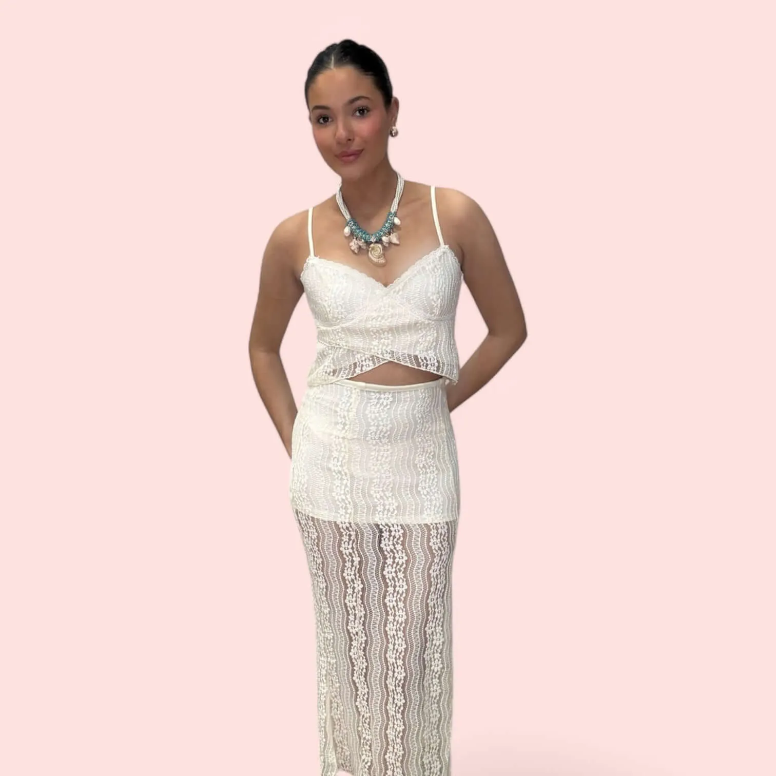 Asymmetric Lace Trim Skirt Set