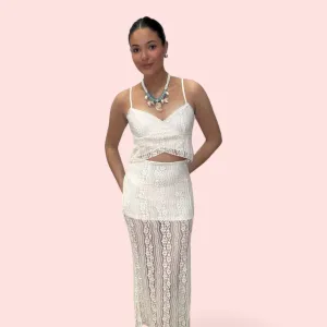 Asymmetric Lace Trim Skirt Set