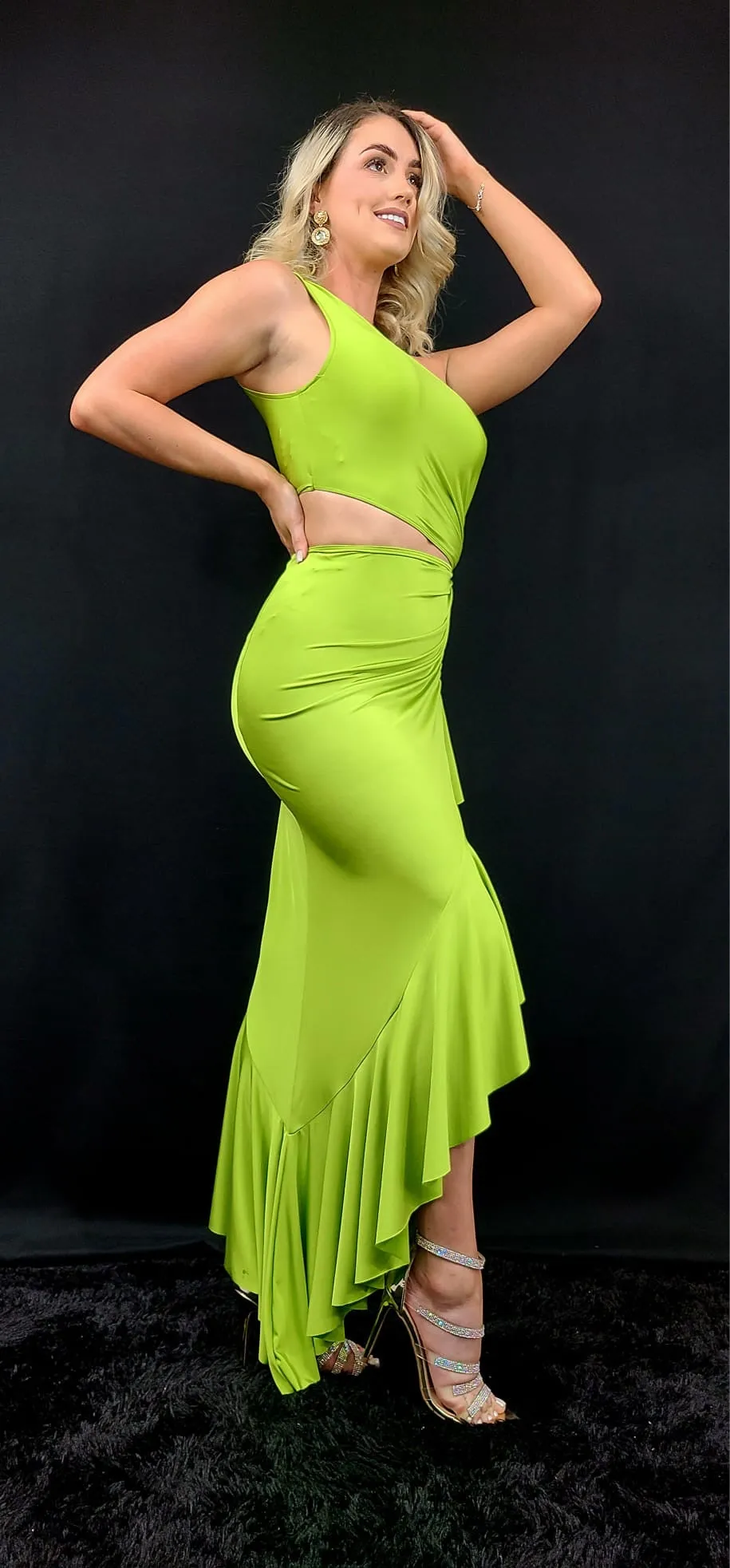 Asymmetrical Elegance Cut-out Dress (Citron)
