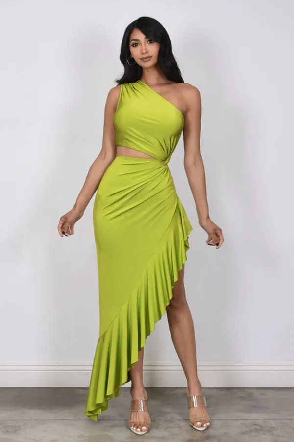 Asymmetrical Elegance Cut-out Dress (Citron)