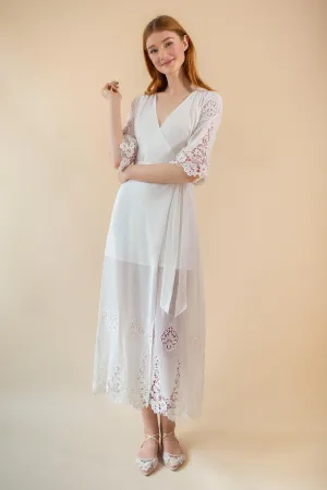 Azalea Broderie Anglaise crochet wrap maxi robe dress