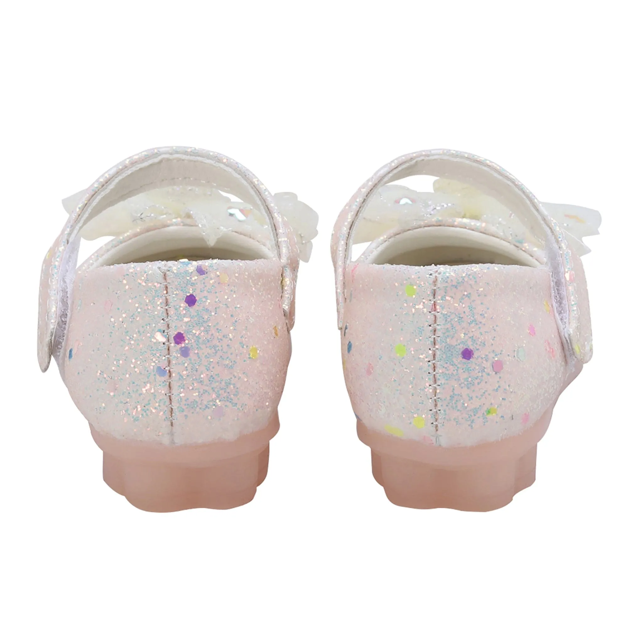 Baby Moo Embellished Bow Sequin Mary Jane Velcro Strap Anti-Skid Ballerina Shoes - Gold