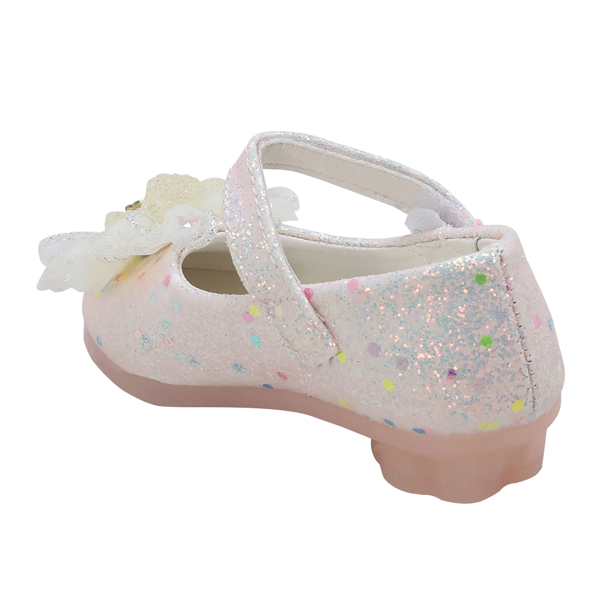 Baby Moo Embellished Bow Sequin Mary Jane Velcro Strap Anti-Skid Ballerina Shoes - Gold