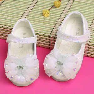 Baby Moo Embellished Bow Sequin Mary Jane Velcro Strap Anti-Skid Ballerina Shoes - Gold