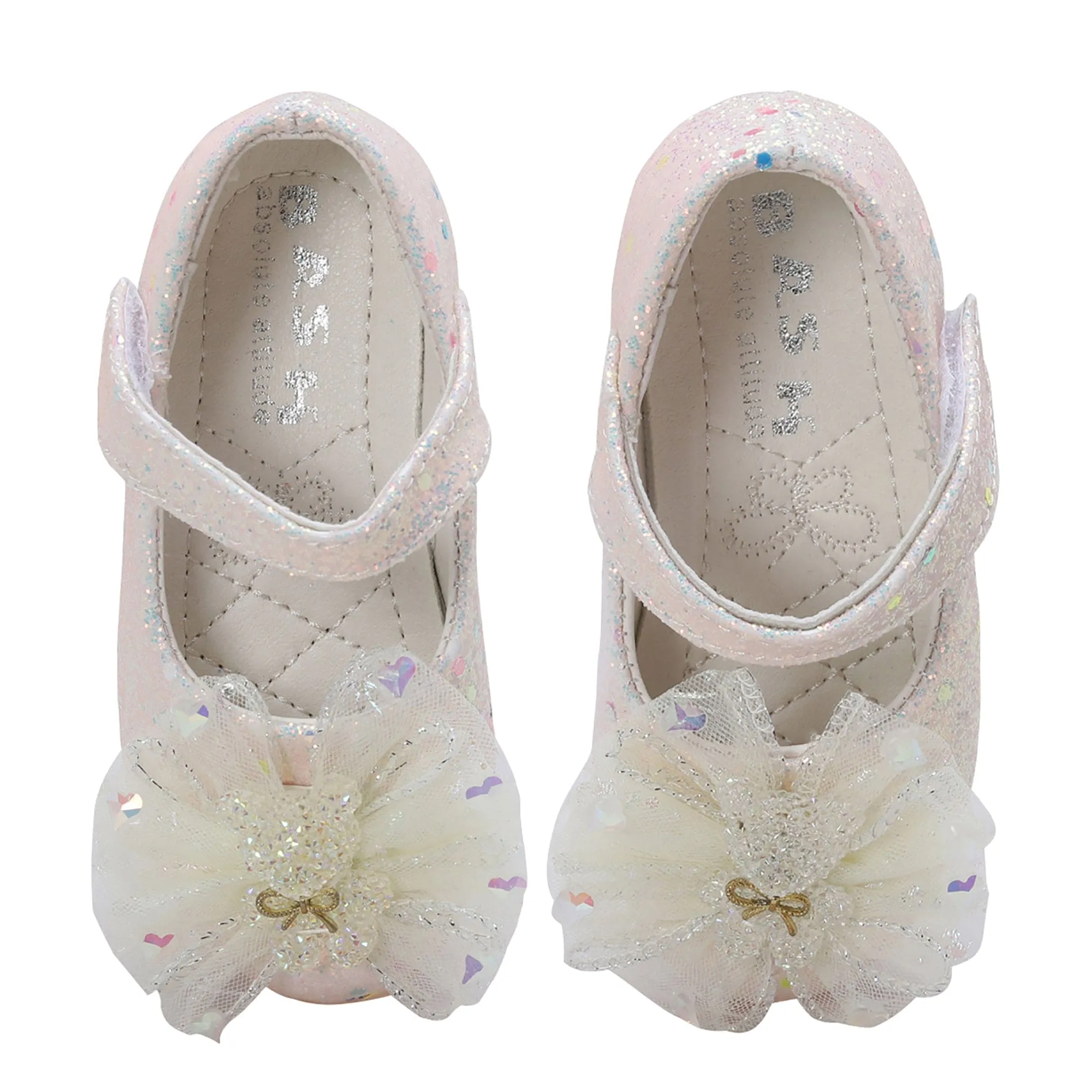 Baby Moo Embellished Bow Sequin Mary Jane Velcro Strap Anti-Skid Ballerina Shoes - Gold
