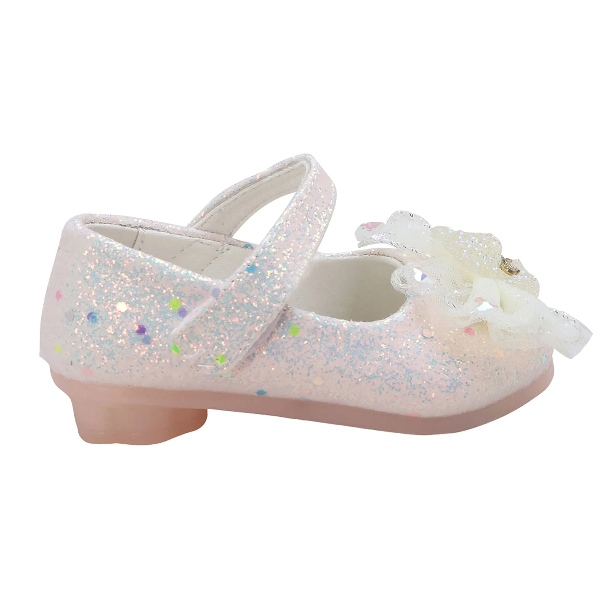 Baby Moo Embellished Bow Sequin Mary Jane Velcro Strap Anti-Skid Ballerina Shoes - Gold