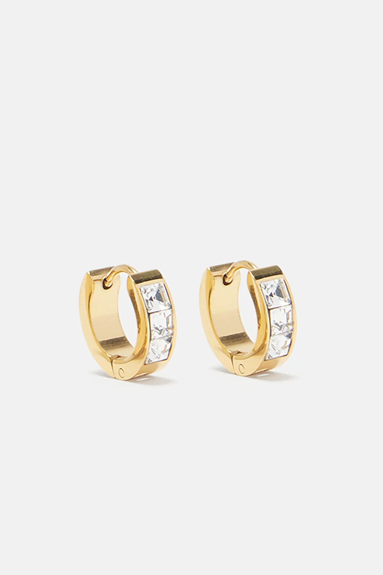 Baguette Hoop Stainless Steel Earring Set - Gold
