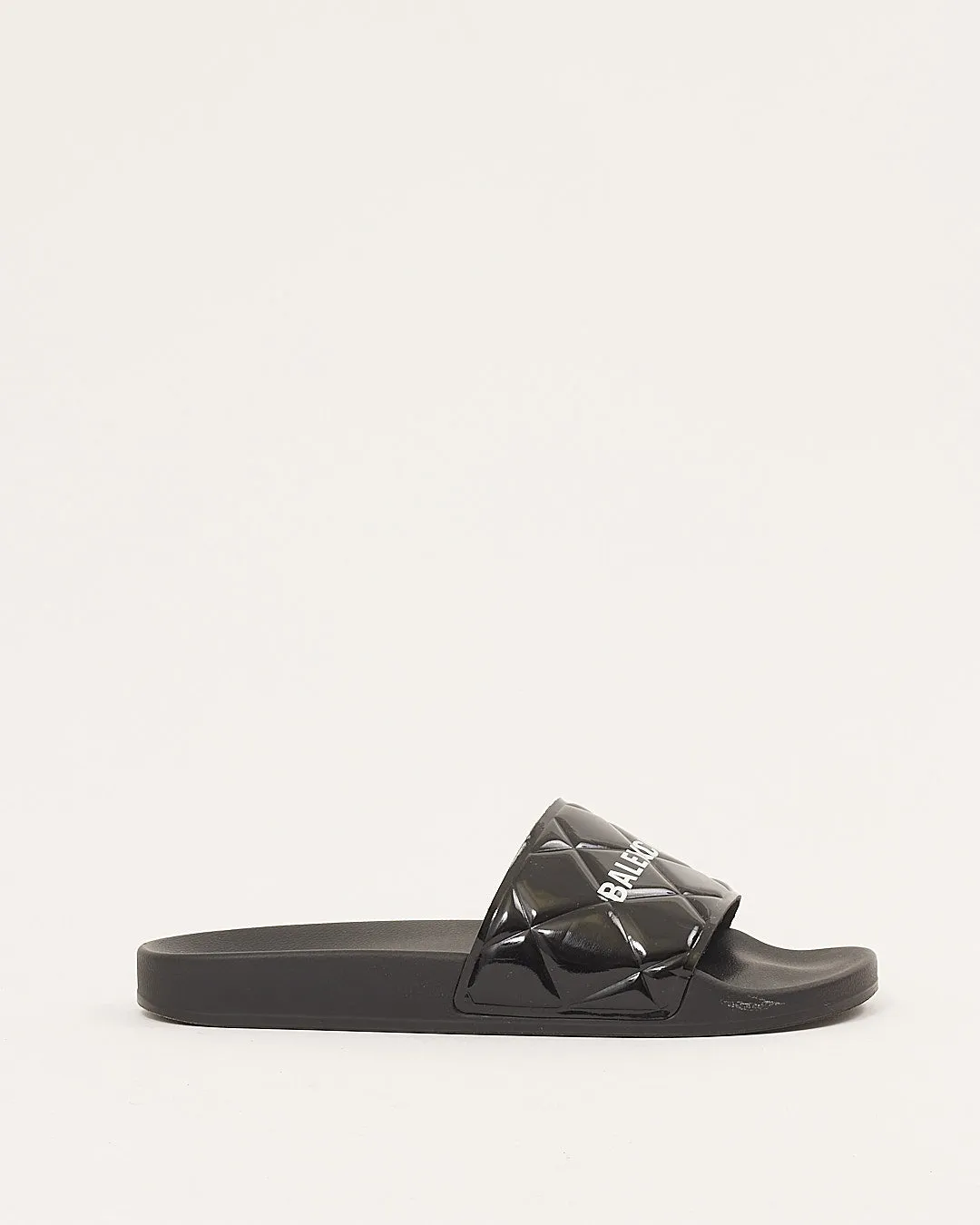 Balenciaga Patent Leather Quilted Logo Pool Slides - 40