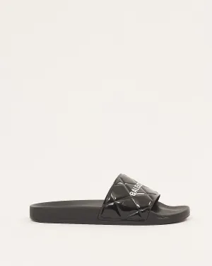 Balenciaga Patent Leather Quilted Logo Pool Slides - 40