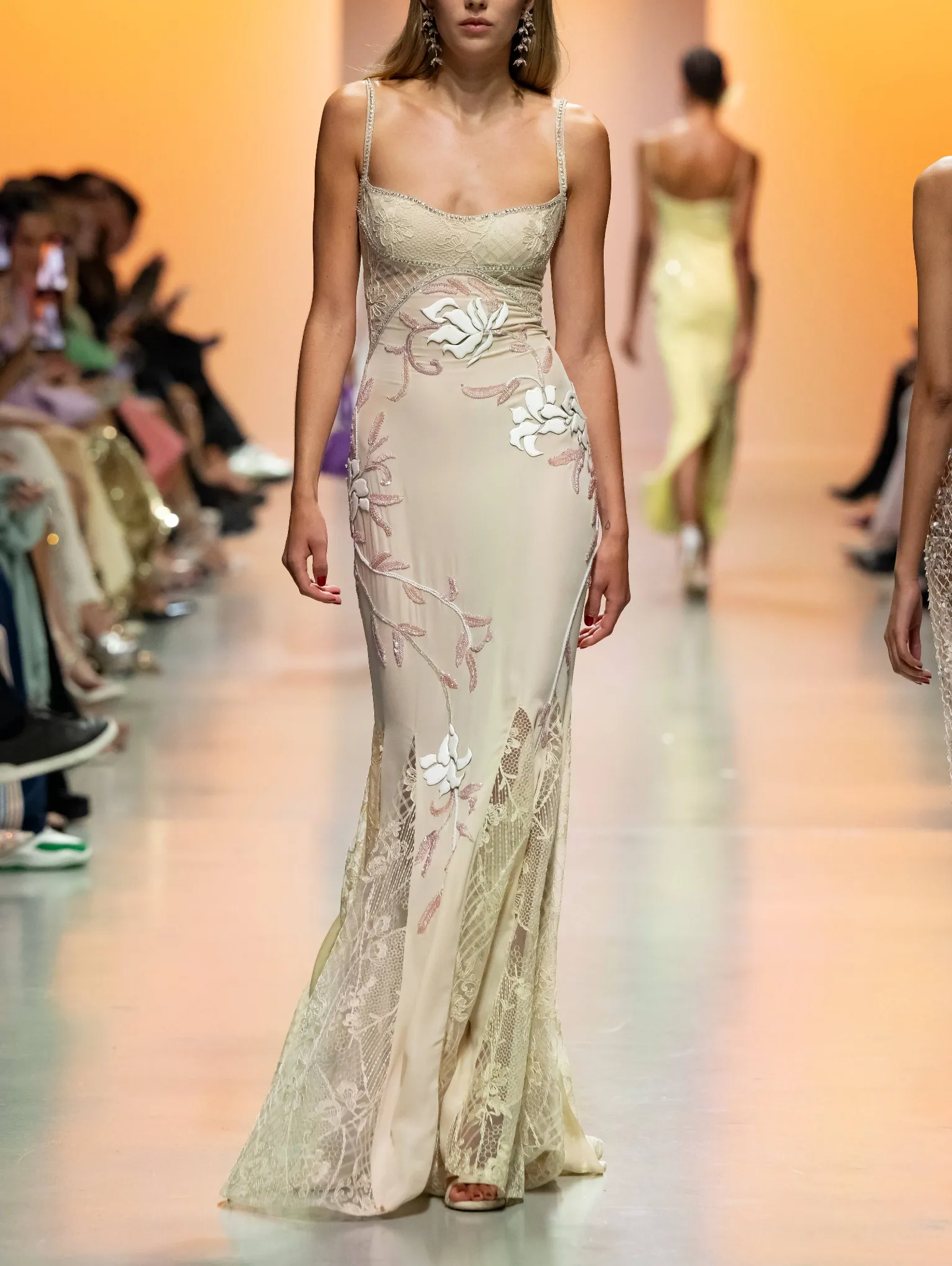 Beaded Georgette Dress with Resin Acrylic Floral Details