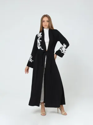 Black Contrast Embroidery Detailed Kimono
