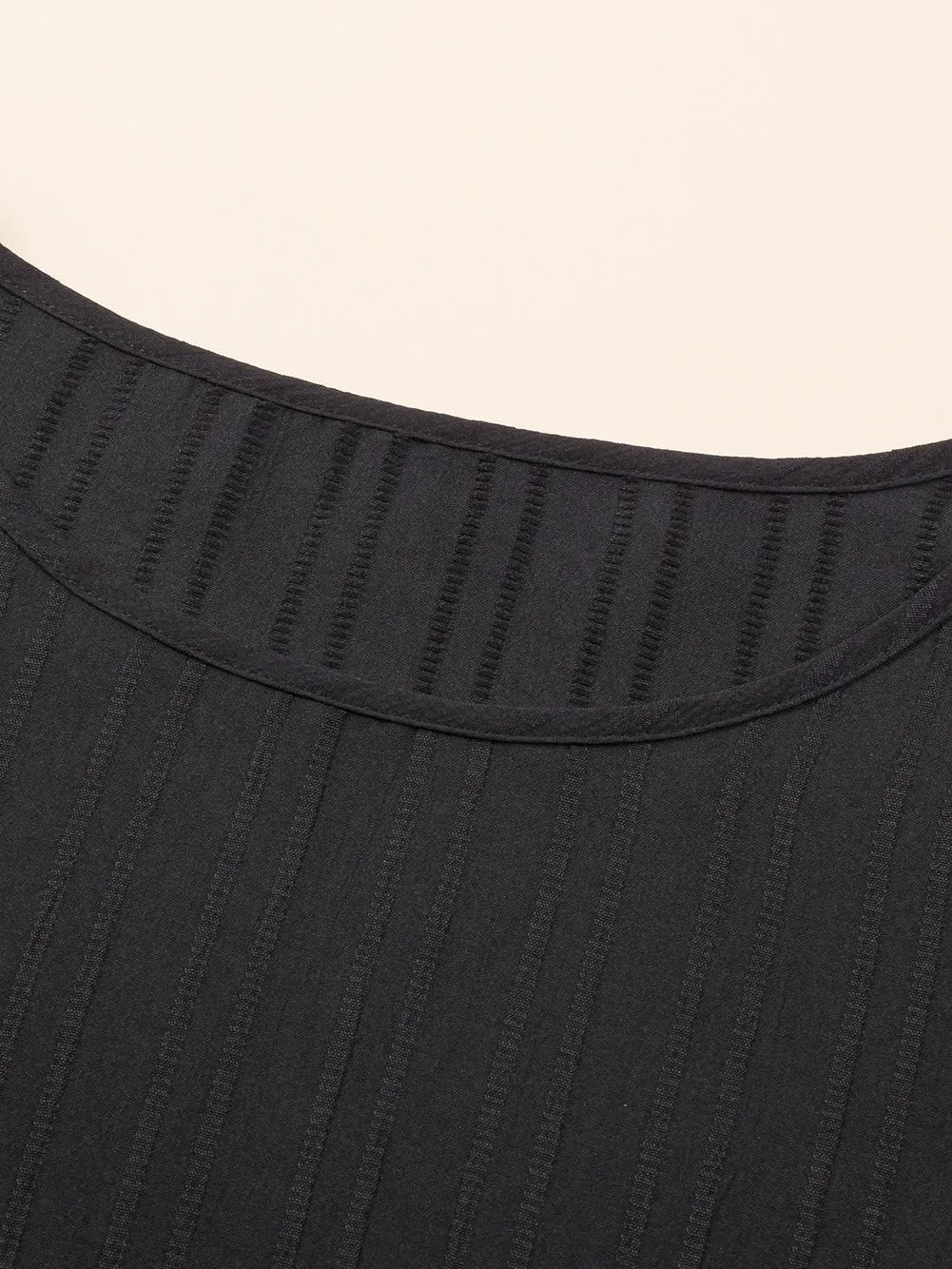 Black Ruffled Sleeve Rib Textured Plus Size Shift Dress