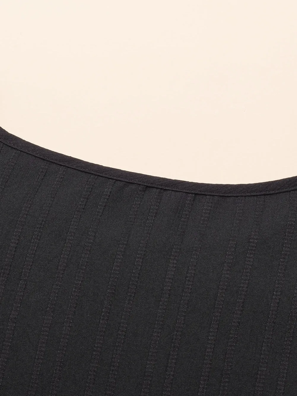 Black Ruffled Sleeve Rib Textured Plus Size Shift Dress