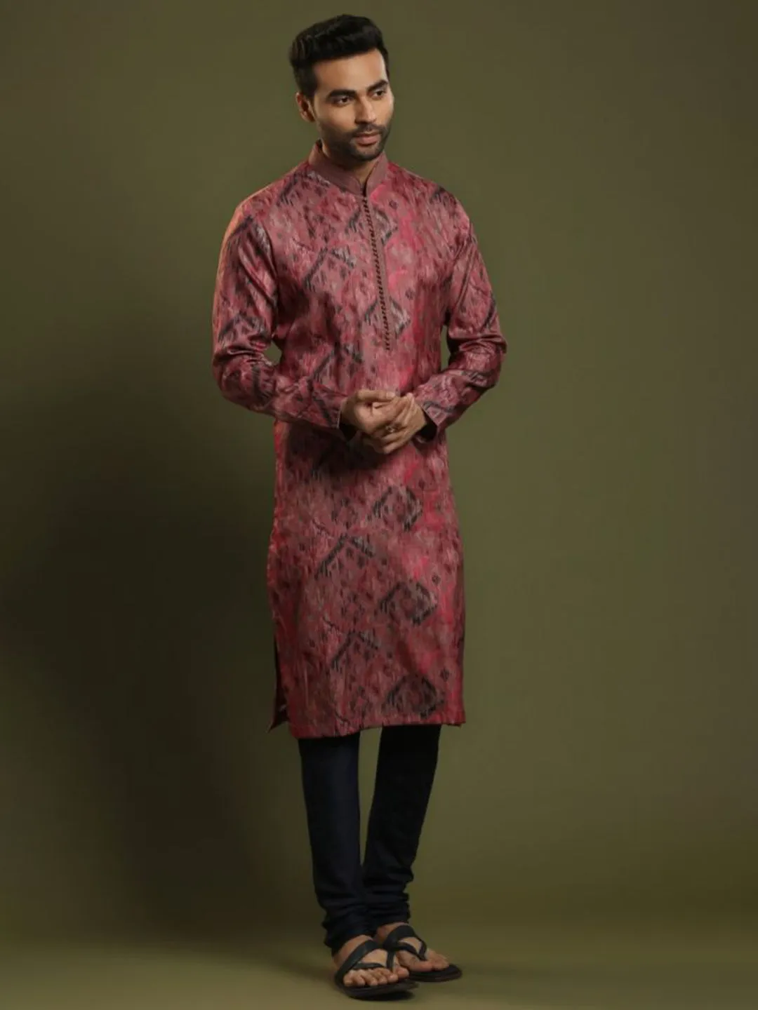 Bright Onion Pink Ikkat Printed Kurta Set