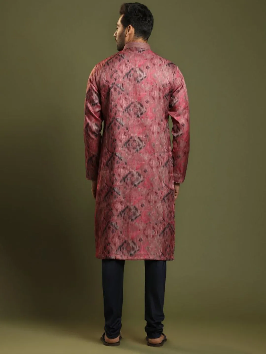 Bright Onion Pink Ikkat Printed Kurta Set