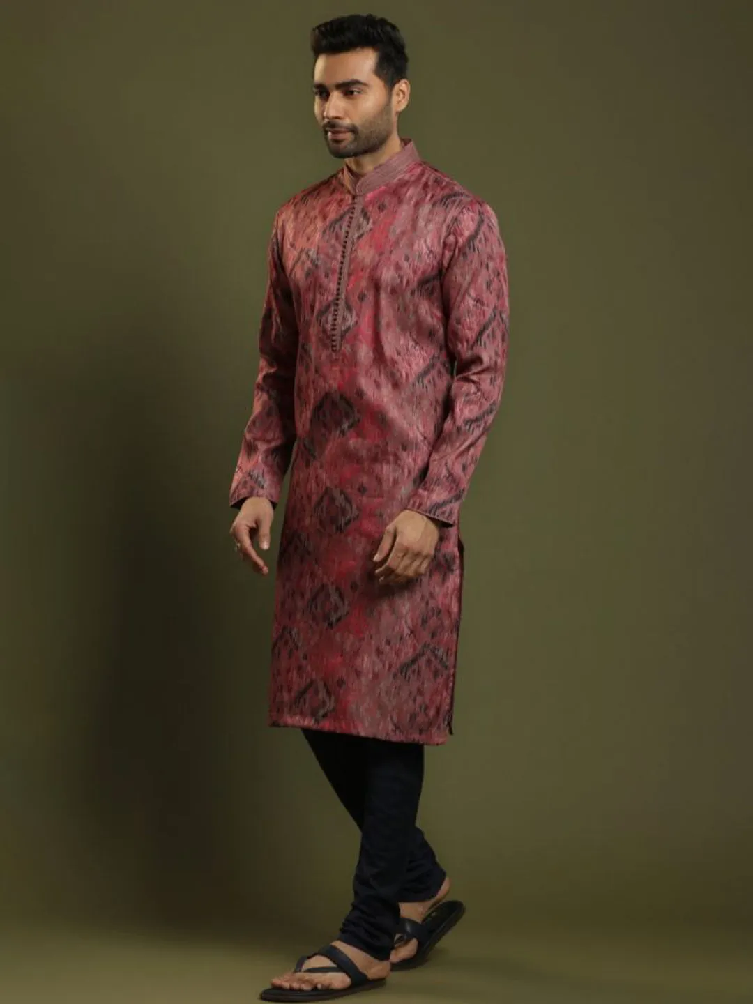Bright Onion Pink Ikkat Printed Kurta Set