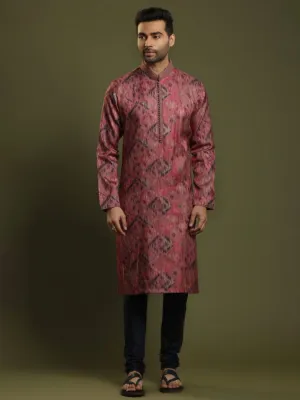Bright Onion Pink Ikkat Printed Kurta Set