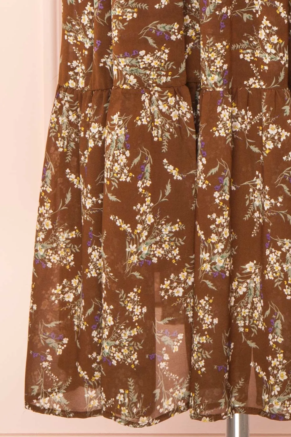 Britt Mocha | Floral Midi Dress w/ Short Sleeves