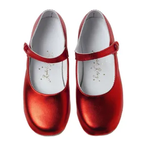Button Strap Slipper, Red Metallic