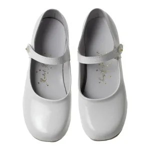 Button Strap Slipper, White Patent