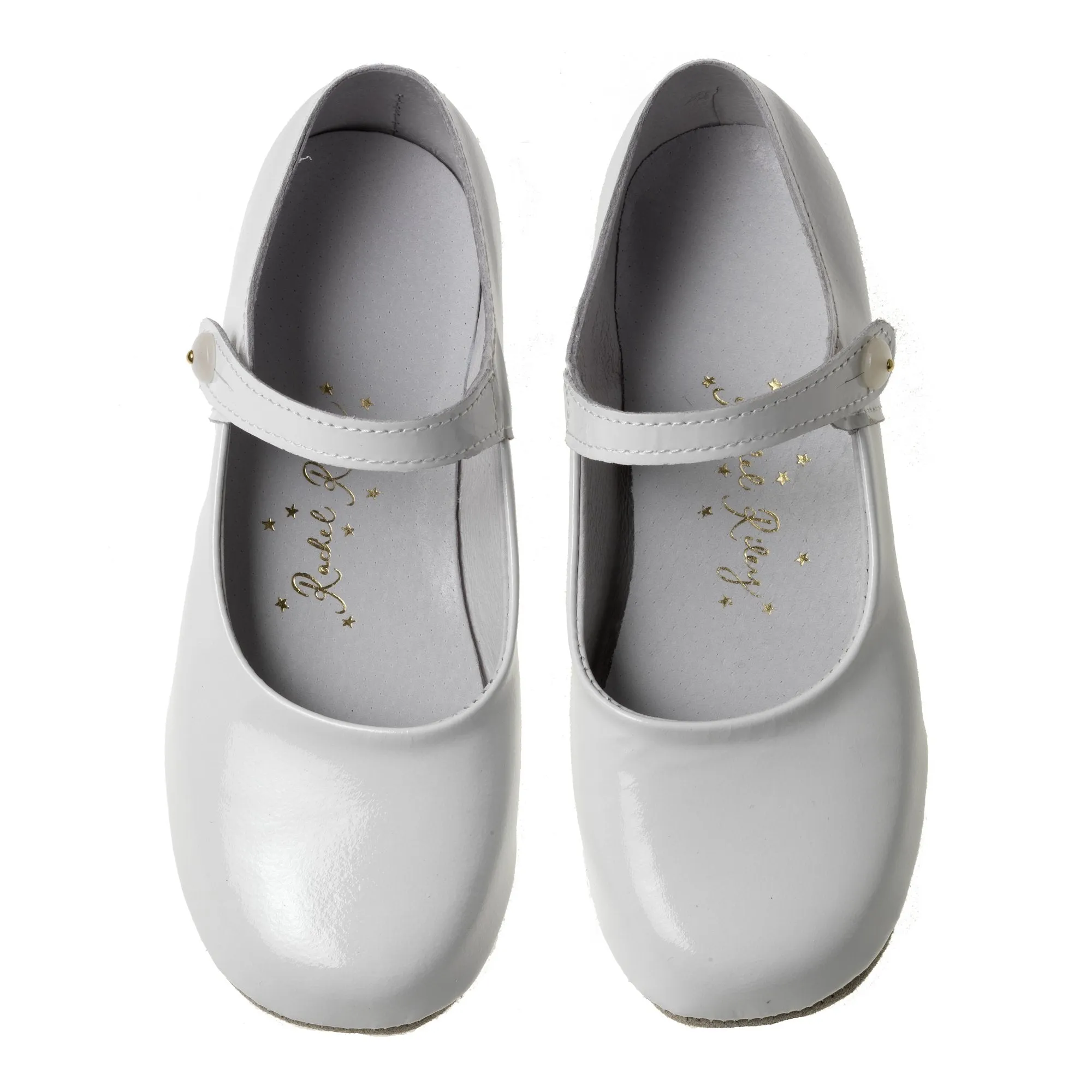 Button Strap Slipper, White Patent