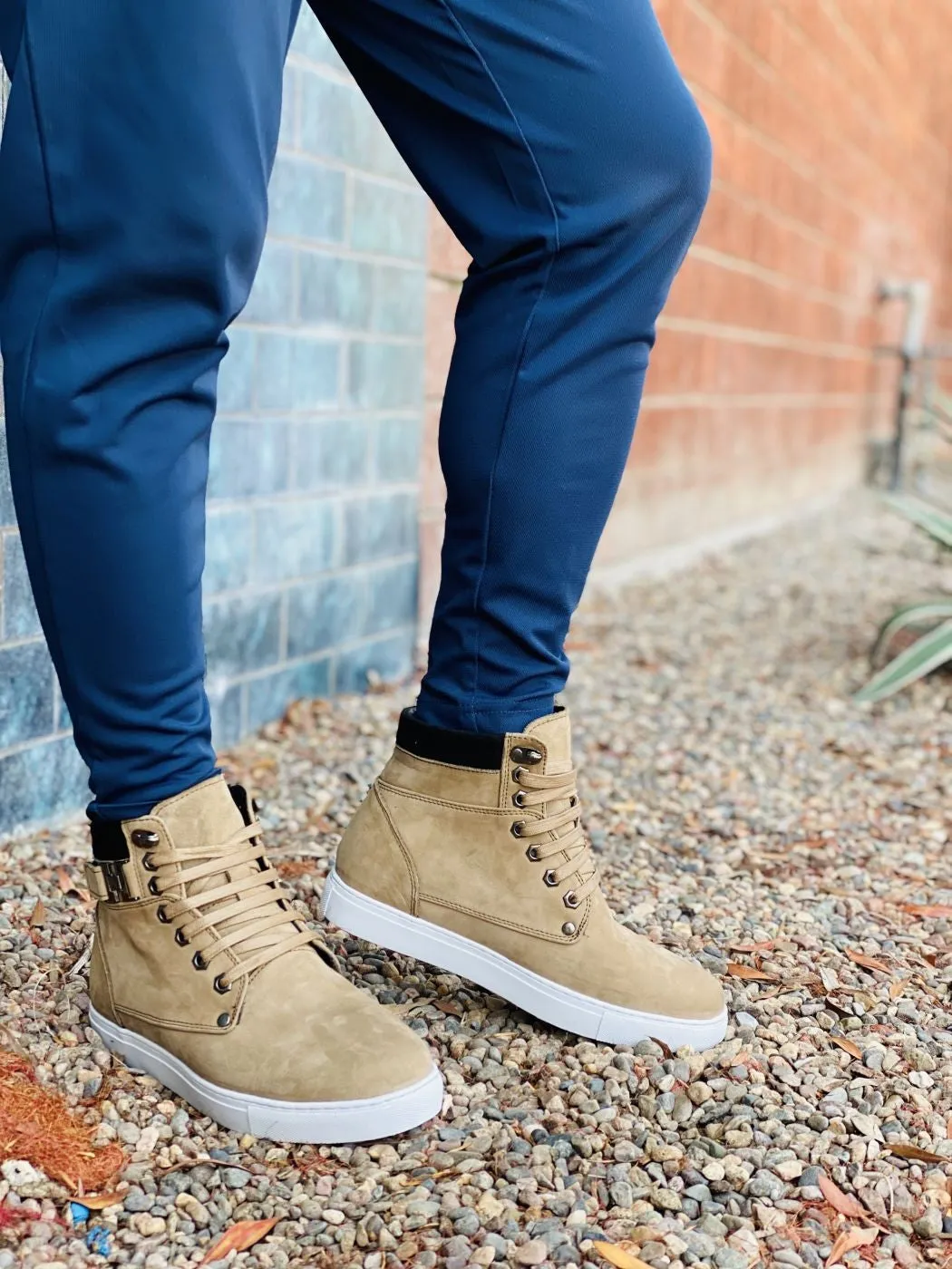 CALTO - T53121 - 2.6 Inches Taller (Nubuck Tan) - High top sneak-boot