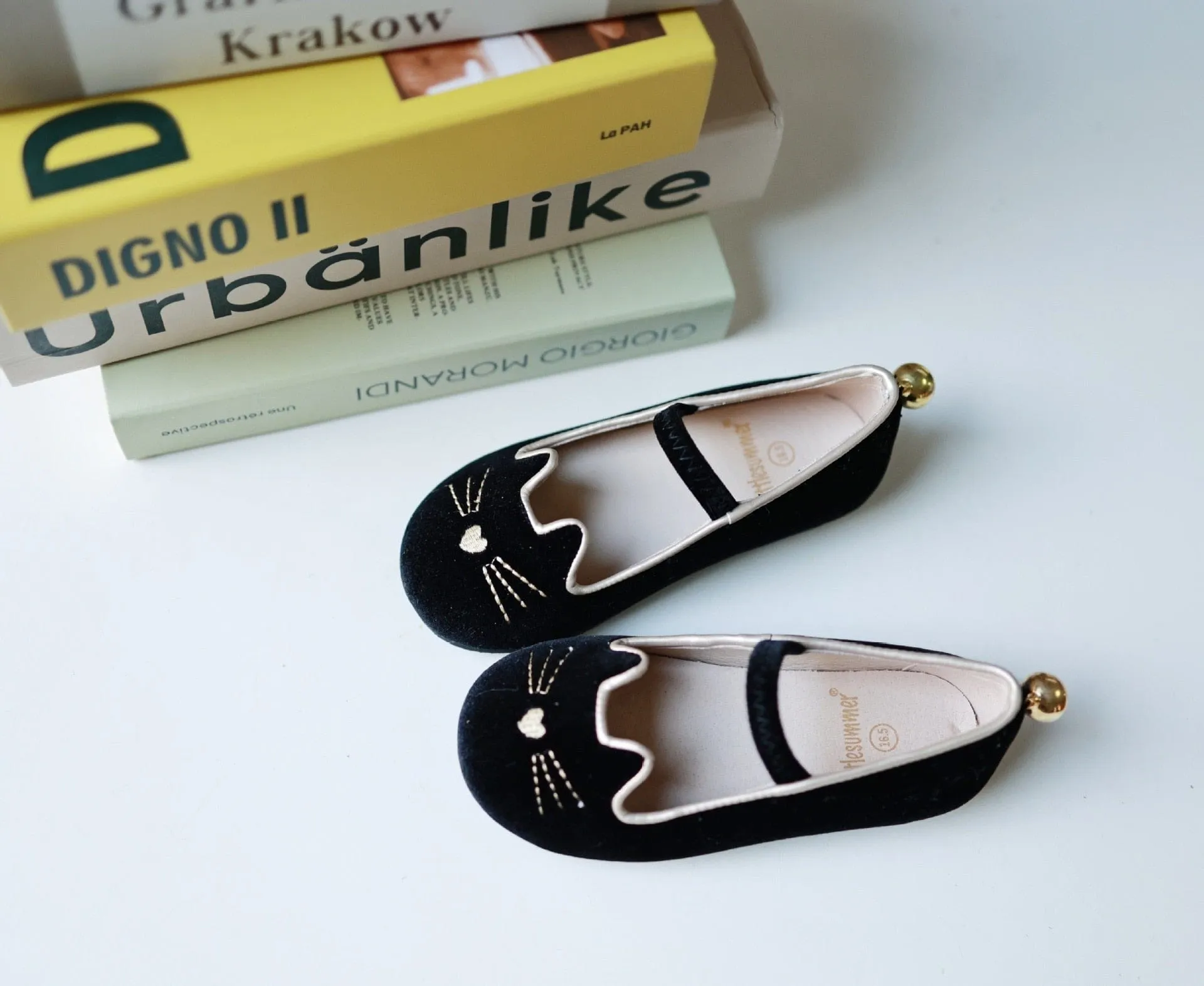 Cartoon Cat Velvet Ballet Flats with Strap