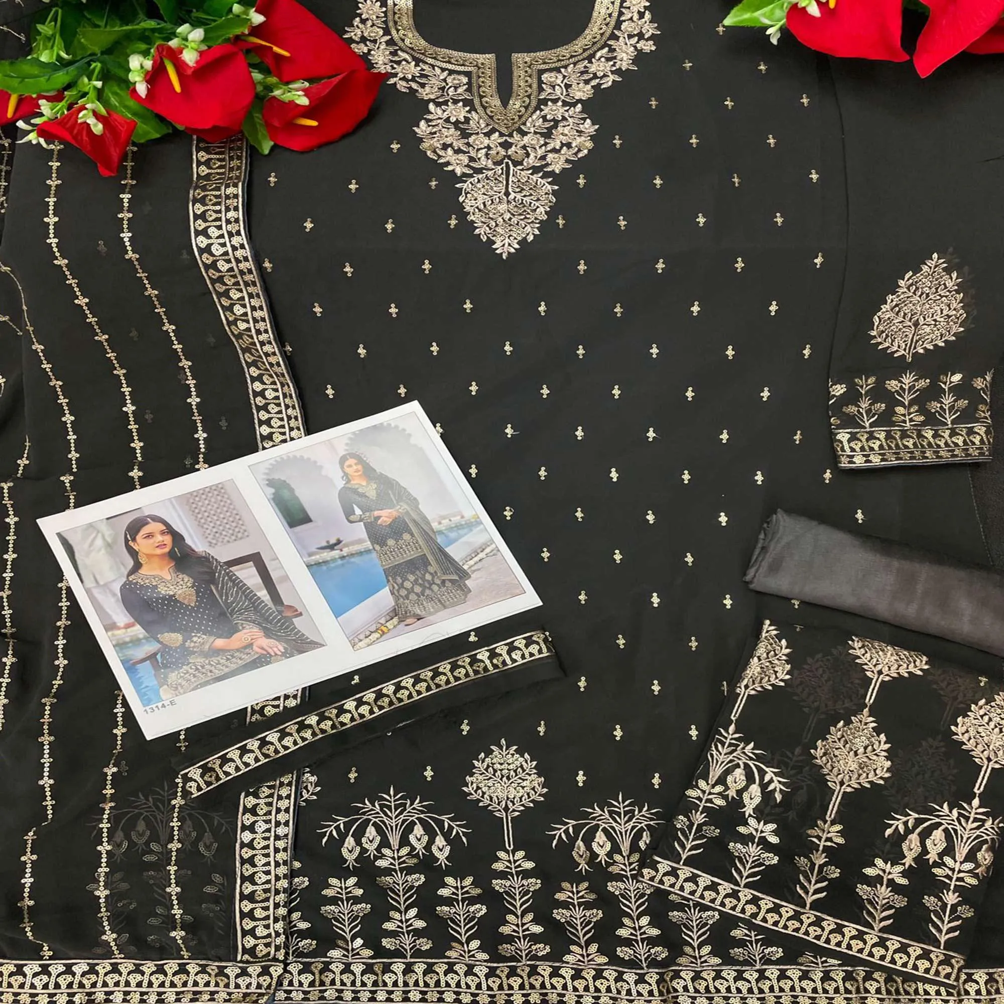 Charcoal Grey Partywear Embroidery With Sequins Heavy Faux Georgette Salwar Suit