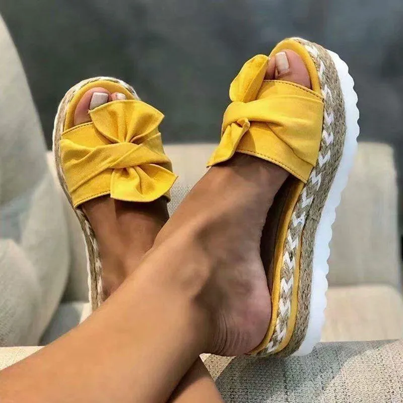 Chicvane Womens Platform Sandals with Bowknot Slides Shoes