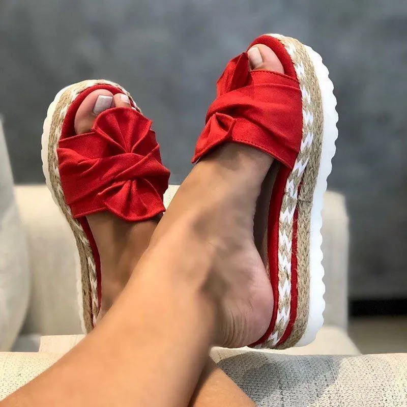 Chicvane Womens Platform Sandals with Bowknot Slides Shoes