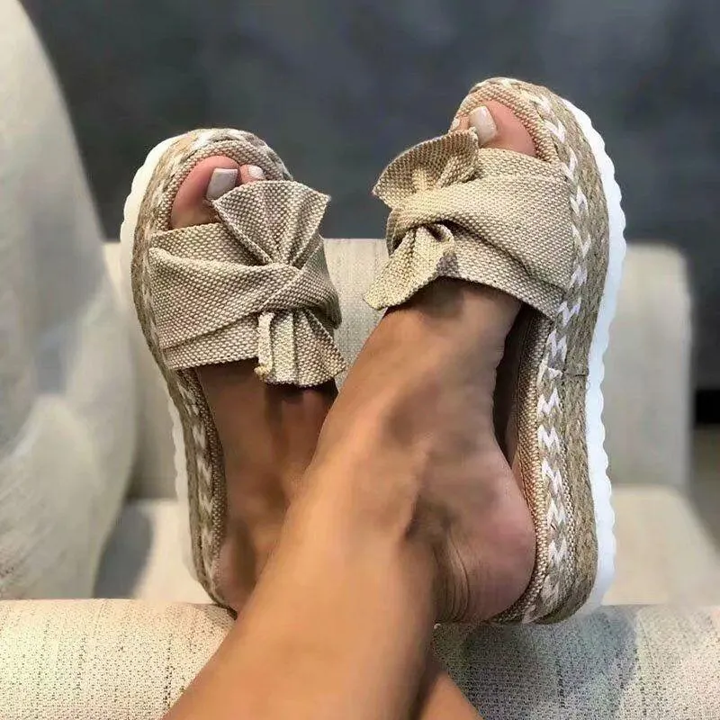 Chicvane Womens Platform Sandals with Bowknot Slides Shoes