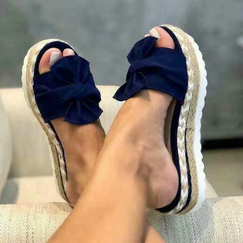 Chicvane Womens Platform Sandals with Bowknot Slides Shoes