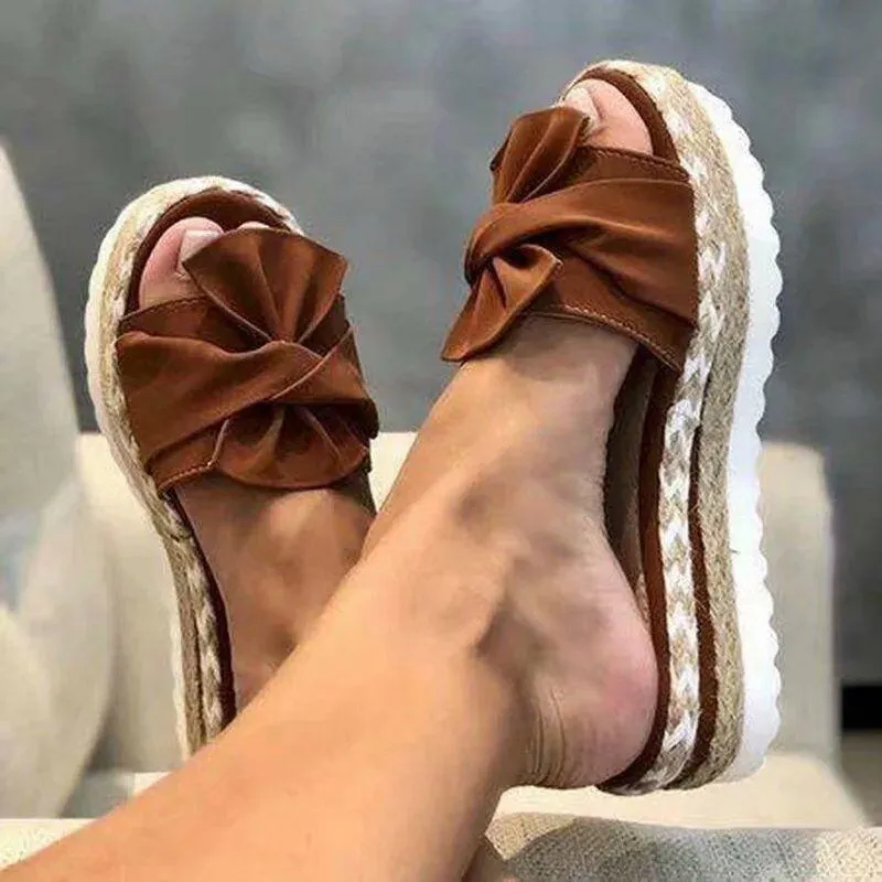 Chicvane Womens Platform Sandals with Bowknot Slides Shoes