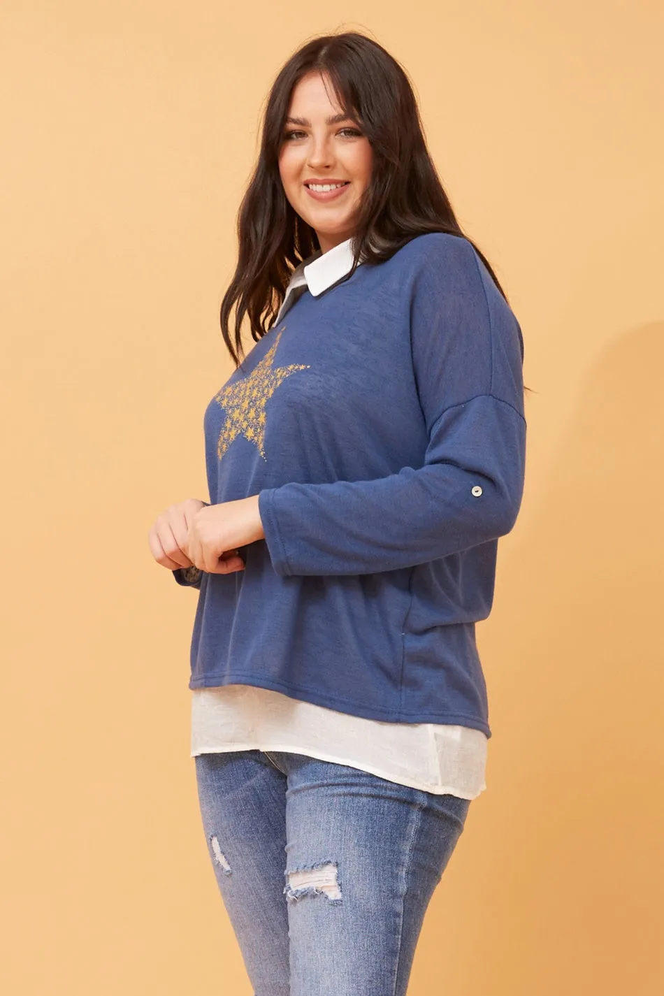 CLANCY STAR PRINT DOUBLE LAYERED TOP