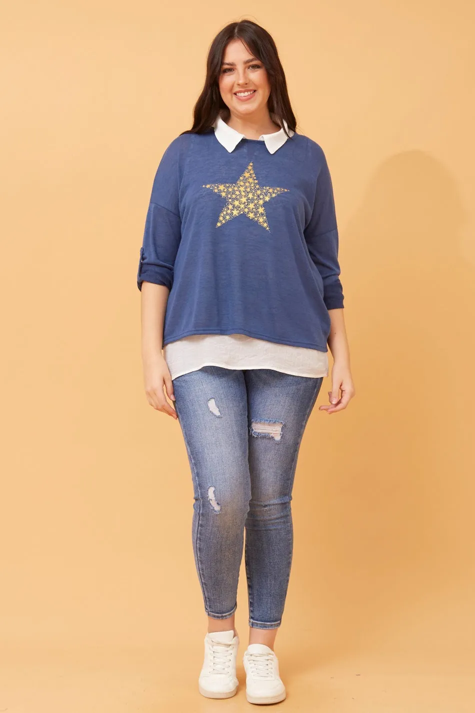 CLANCY STAR PRINT DOUBLE LAYERED TOP
