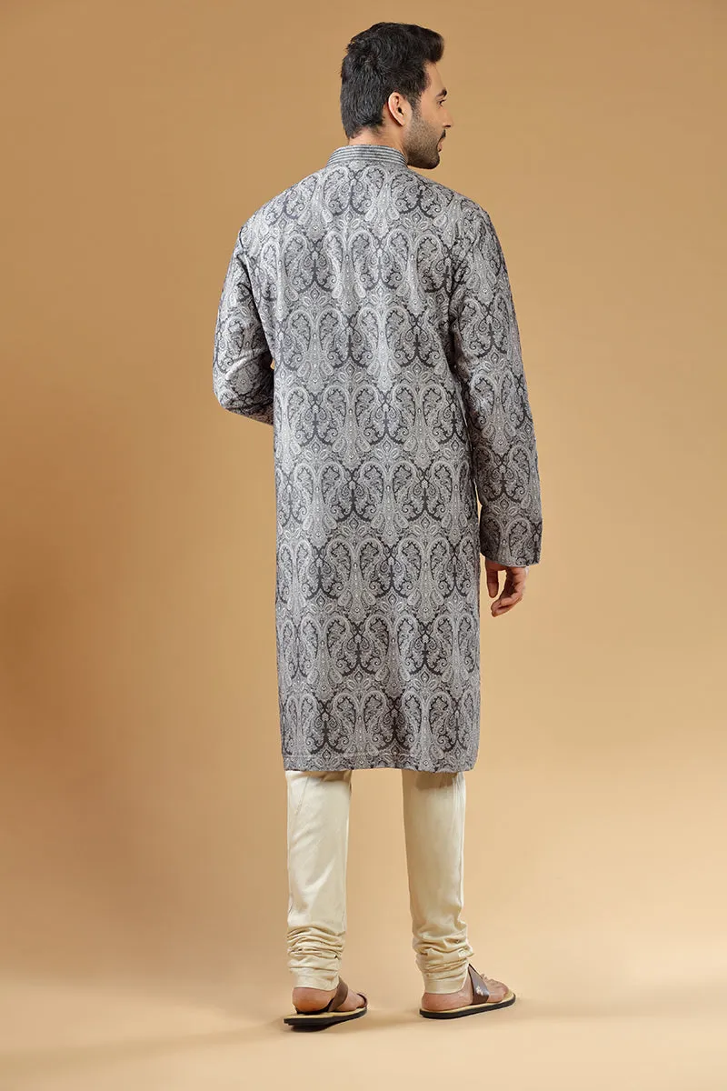 Coal Black Paisley Printed Kurta Set